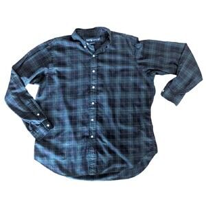 Ralph Lauren Classic Fit Button Down Shirt, 100% Cotton, Blue/Green Plaid, XL